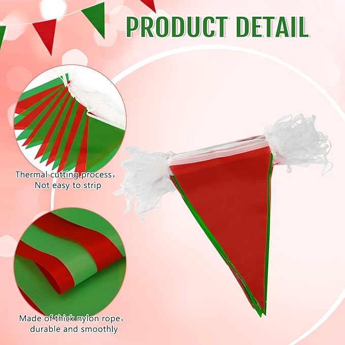 Tatuo 200 Feet Solid Pennant Banners Flags String Triangle Hanging DIY Bunting Flags Party Decorations for Grand Opening Party Banners for Kids Birthday, Shops (Red and Green)