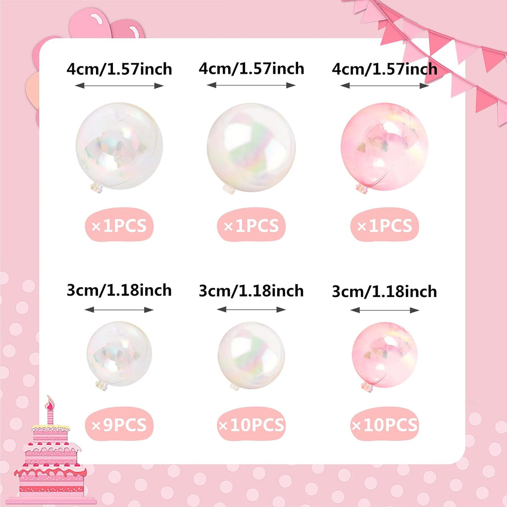 32 PCS Colorful Ball Shaped Cake Topper Pearl Balls Cupcake Cake Insert Topper for Birthday Party Wedding Decoration (White Clear Pink)