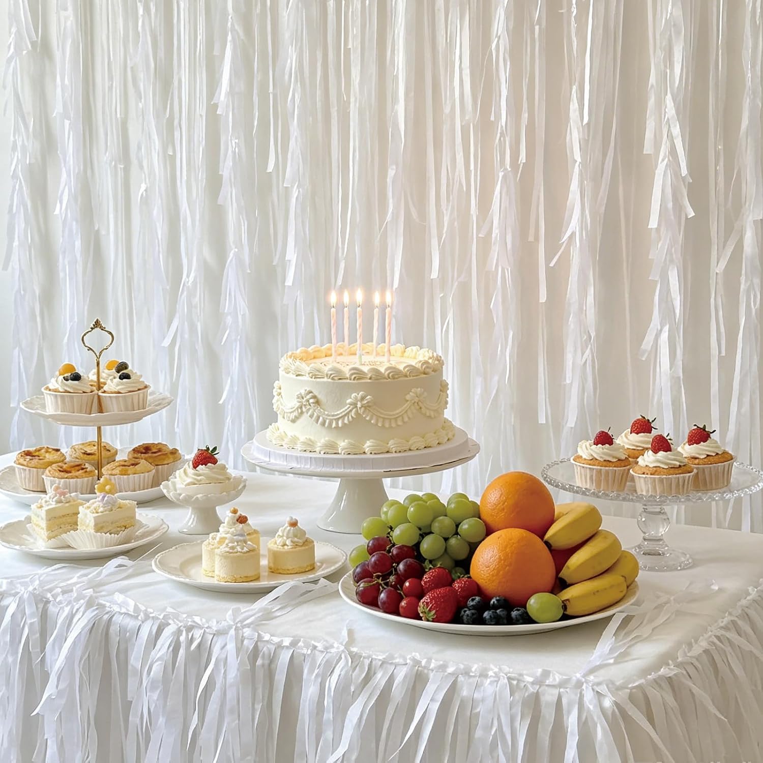 White Crepe Paper Streamers 7 Rolls 574ft of Streamers Party Decorations for Wedding Graduation,Baby Shower,Engagement Anniversary,Birthday Decorations (White)