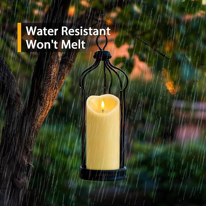 Amagic 4” x 9” Large Outdoor Waterproof Flameless Candles with Remote, Battery Operated Candles with Timer, Flickering Fake LED Pillar Candle for Patio Garden Wedding Decor, Dark Ivory, Set of 2