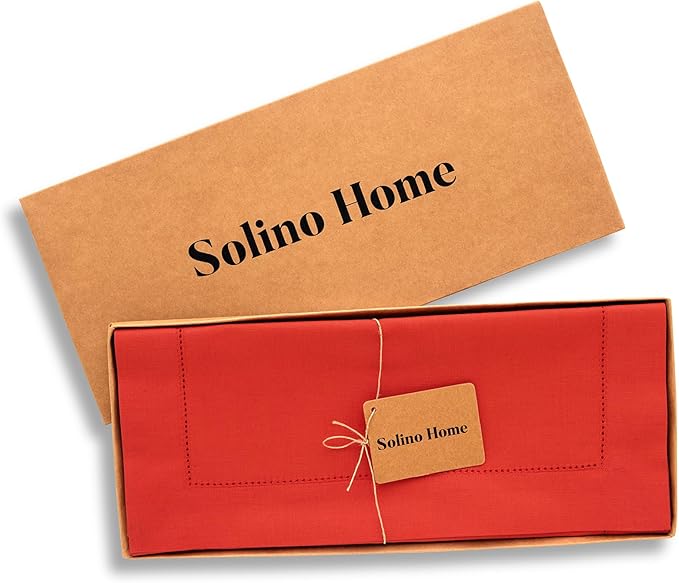 Solino Home Cotton Linen Table Runner 48 Inches - Poppy Red Hemstitch Table Runner 14 x 48 Inch Ideal for Dresser and Coffee Tables - Halloween
