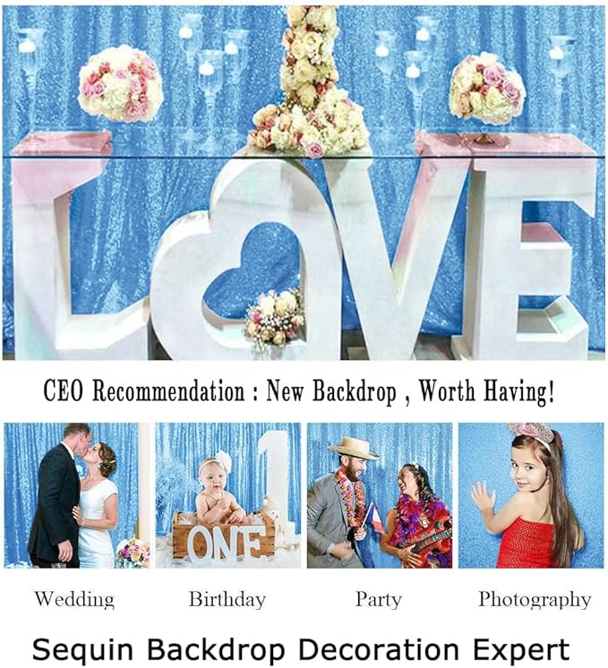 ShinyBeauty Baby Blue Sequin Backdrop 10FTx10FT - Sparkling Light Blue Wedding & Party Photo Background