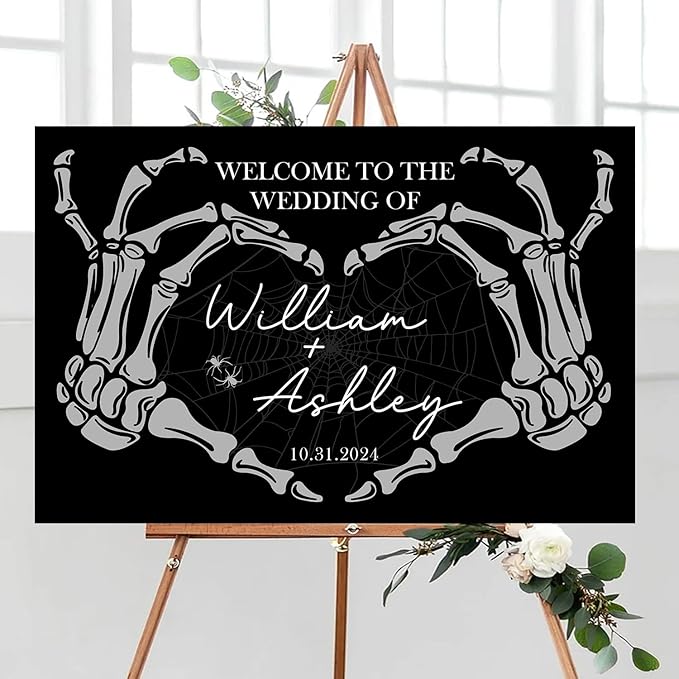 Welcome To Our Wedding Sign, Black Wedding Welcome Sign, Gothic Wedding, Wedding Sign Halloween Wedding, Skull Wedding Sign, Gothic Love Wedding Welcome, Gothic Wedding Welcome Sign
