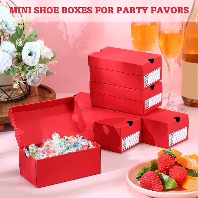 12 Sets Mini Shoe Gifts Boxes for Party Favors 6.1 x 3.9 x 2.5 Inches Sports Mini Sneaker Box with Editable Label for Candies Cookies Snacks(Red,6.1 x 3.9 x 2.5 Inches)