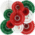 BEISHIDA Red Green White Hanging Tissue Honeycomb Round Paper Fans Decor Kit for Christmas Birthday Girl Kid Shower Bachelorette Wedding Backdrops Anniversary Party Supplies（11 Packs）