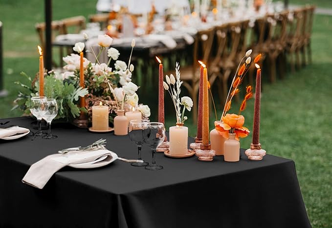 6 Packs Satin Tablecloth 57 x 108 Inch Black Rectangular Table Cloth Silk Tablecloth Smooth Fabric Overlay Satin Table Cover Decoration for Wedding Party Banquet Events
