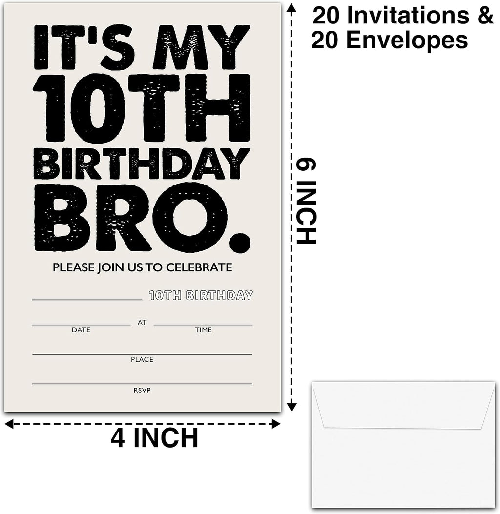 YSTEP It's My 10th Birthday Party Invitations, 20 Invite Cards with Envelopes, 4" x 6" Black and White Birthday Invites - C15