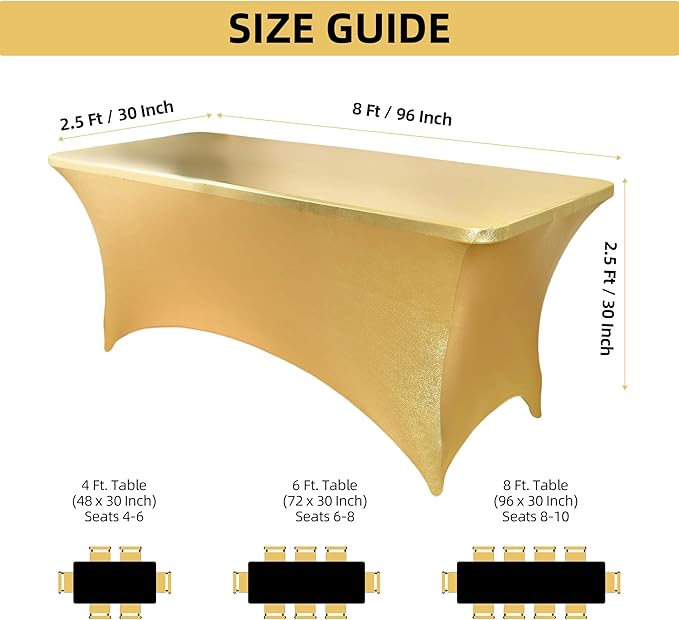 2-Pack 8ft Spandex Table Covers for Rectangle Folding Tables - Washable Elastic Tablecloth - Ultimate Fitted Table Protector for Birthday Parties, Trade Shows, Banquet