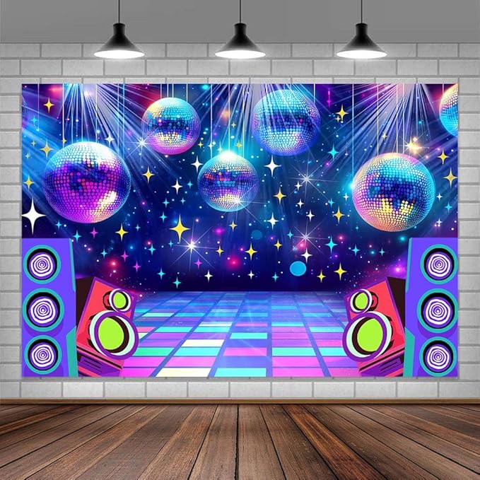 Dance Party Backdrop Retro 80s 90s Theme Stage Dance Ball Music Birthday Party Decoration DJ Photography Background 5 x 3 ft for Baby Shower Picture Photo Shoot Polyester Fabric,Multi1