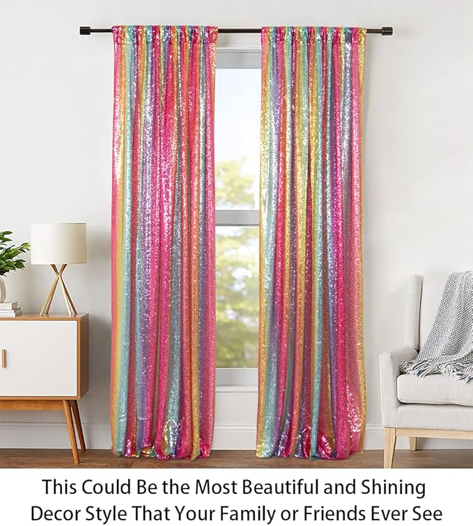ShinyBeauty 4Pcs 2FTx8FT Rainbow Sequin Backdrop Curtains - Sparkly Photo Background for Parties, Weddings, Baby Showers, and Events - Durable and No-Drop Sequins Photograpahy Backdrops