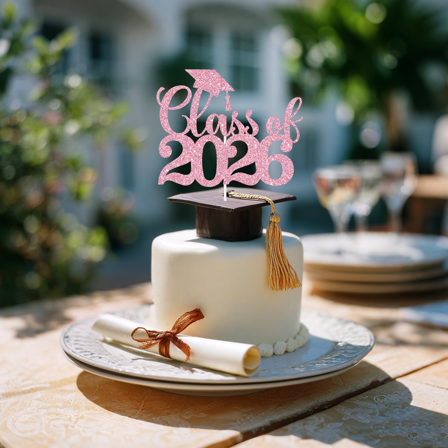 Black Glitter Class of 2026 Cake Topper, Congrats Grad 2026/Congrats Class of 2026/Congratulations, 2026 Graduation Party Decorations Supplies (2026, Pink)