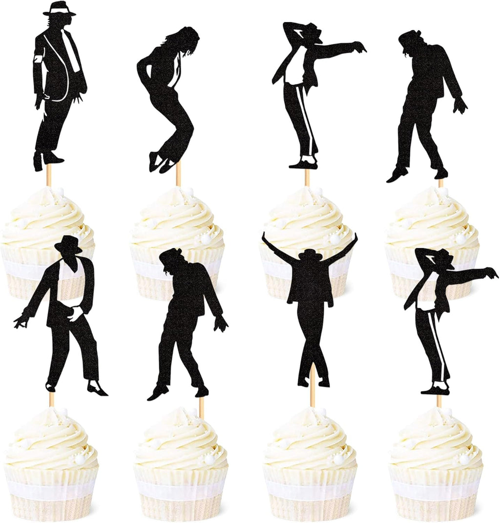 Ercadio 30pcs Glitter Black Jazz Dance Cupcake Topper Jazz Music Cupcake Picks Dancer Silhouette Cake Picks for Jazzist Birthday Cupcake Decorations Pop Music Dancing Anniversary Party Supplies
