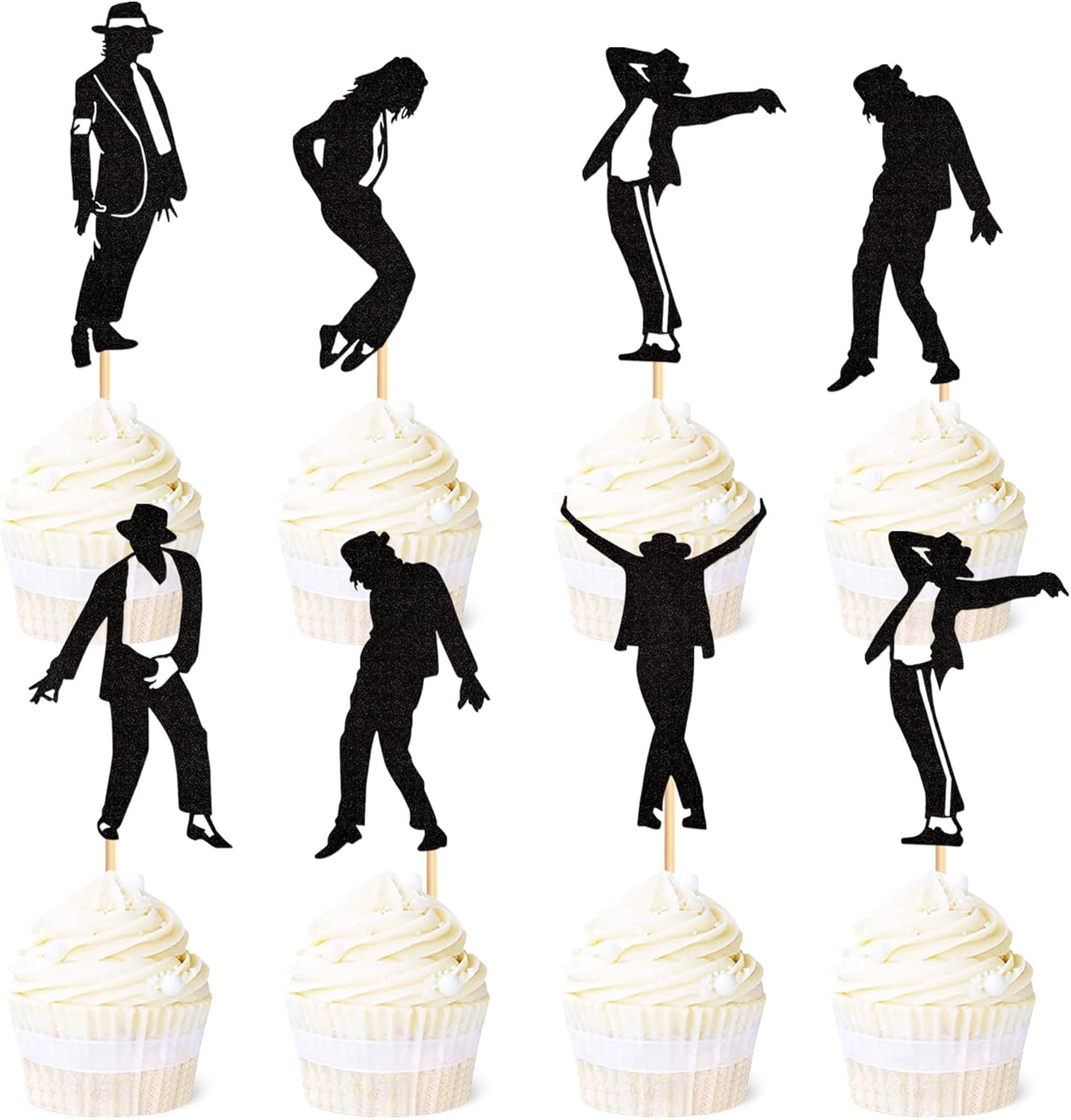 Ercadio 30pcs Glitter Black Jazz Dance Cupcake Topper Jazz Music Cupcake Picks Dancer Silhouette Cake Picks for Jazzist Birthday Cupcake Decorations Pop Music Dancing Anniversary Party Supplies