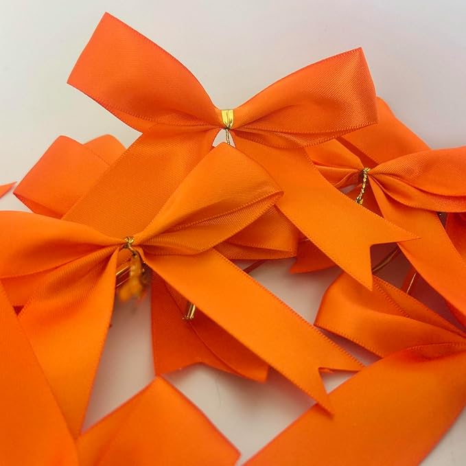 50pcs 3-1/2" Orange Twist Ties Satin Bows in Pumpkin Color Twist Tie Bows for Thanks Giving Halloween Wrapping Fish Tail Cutting(Orange)
