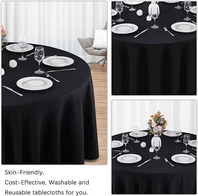 8 Pack Black Round Tablecloths 90 Inch Black Table Cloth Stain and Wrinkle Resistant Reusable and Washable Polyester Fabric for Buffet Wedding Party and Banquet