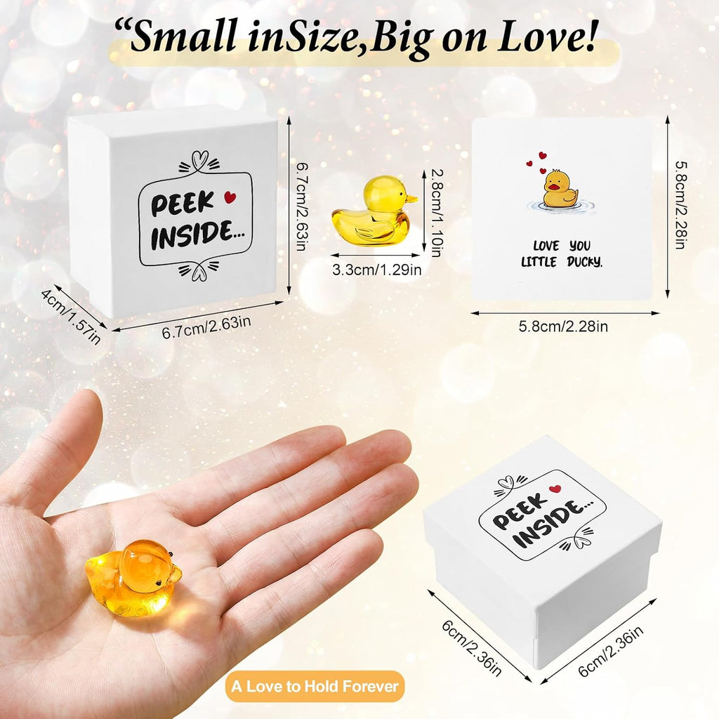 Mini Yellow Glass Ducky Figurine 3D Crystal | Keepsake Animal Ornament with Gift Box Greeting Cards for Her Mom Daughter Valentine Birthday Home Desk Decor