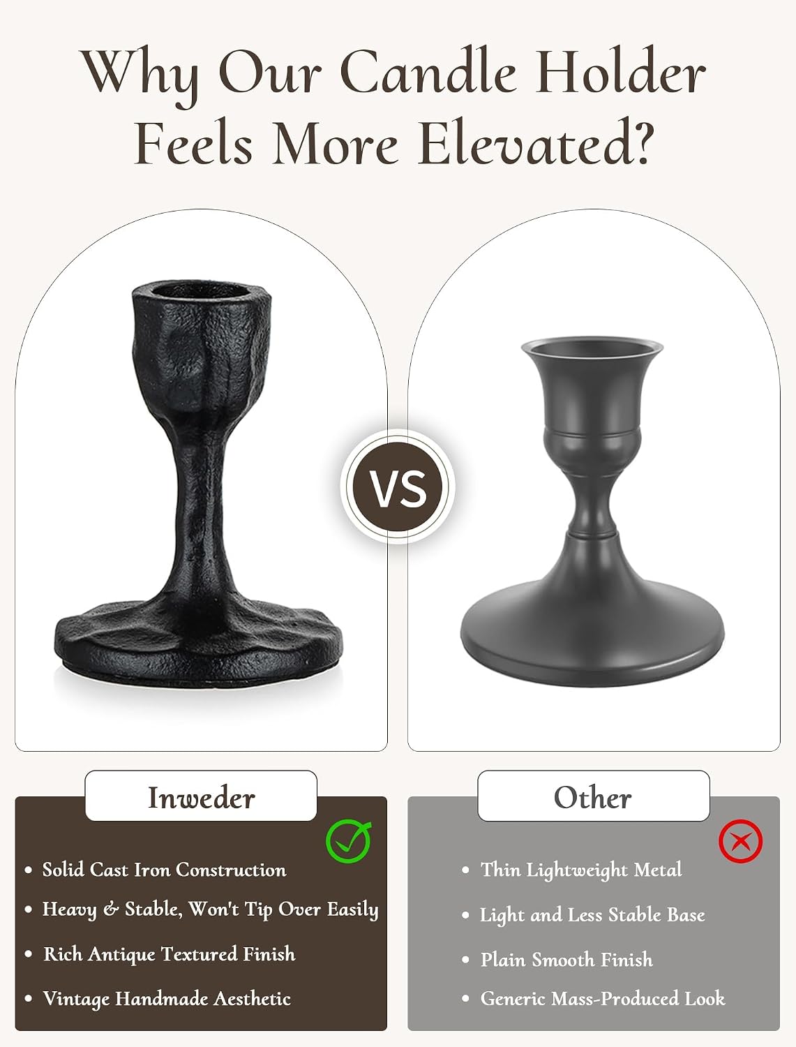 Black Candlestick Holders Antique: Cast Iron Taper Candle Holder Handcrafted Vintage Candle Sticks Holder Rustic Decor for Dinning Table Mantel Home Party Halloween Set of 2