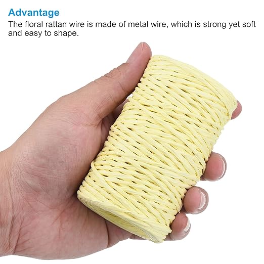 PATIKIL 164 Feet Floral Bind Wire Wrap Twine, 2mm Florist Wire Iron Wire Paper Covered Vine Wrapping Binding Wire for Flower Bouquets, Cream