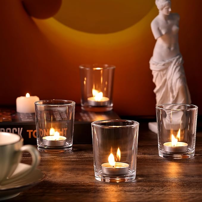DARJEN 60Pcs Votive Candle Holders- Clear Tea Lights Candle Holder, Glass Candle Holders Bulk for Wedding Centerpieces, Festival & Party Table Centerpiece Decor