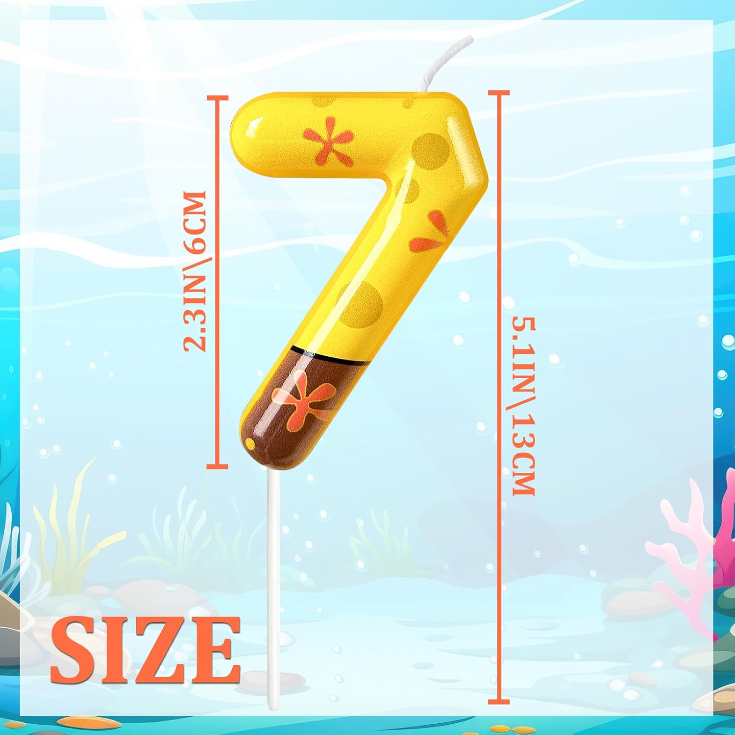 Number 7 Birthday Candle, 7th Birthday Cake Decoration, Playful Yellow and Polka Dot Print, Suitable for Ocean Cartoon Theme Party Supplies and Celebration Decorations(Yellow 7)