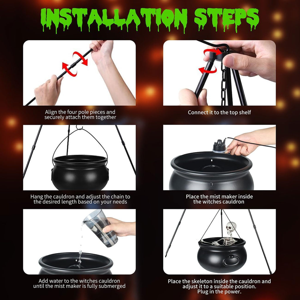 halloween decorations outdoor witch cauldron tripod with fog showing dimensions