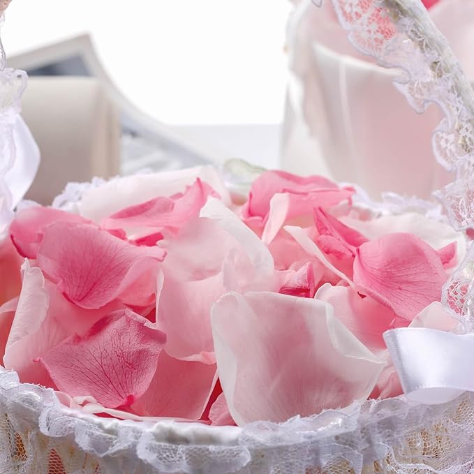180 PCS Real Pink White Rose Flower Petals Confetti for Wedding to Throw, 1.75oz Freeze Dried Rose Petal for Proposal Centerpieces Romantic Night Decor