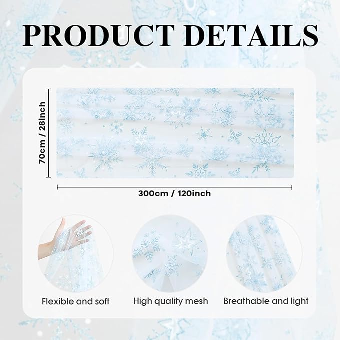Artoid Mode Blue Snowflakes Merry Christmas Gauze Table Runner 120 Inch 10FT, Winter Seasonal Sheer Dining Holiday Wedding Table Decor for Home Party