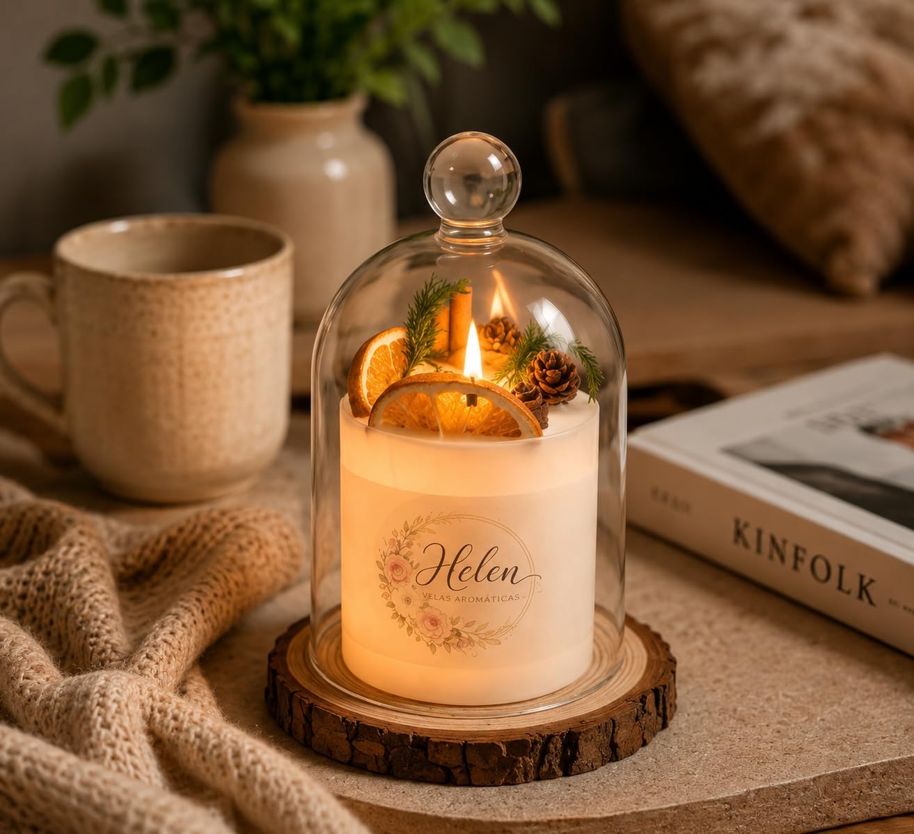 Luxury Scented Candle with Glass Cloche, Decorative Handmade Soy Candle Gift,Floral Scent Aromatherapy Candle for Home Decor