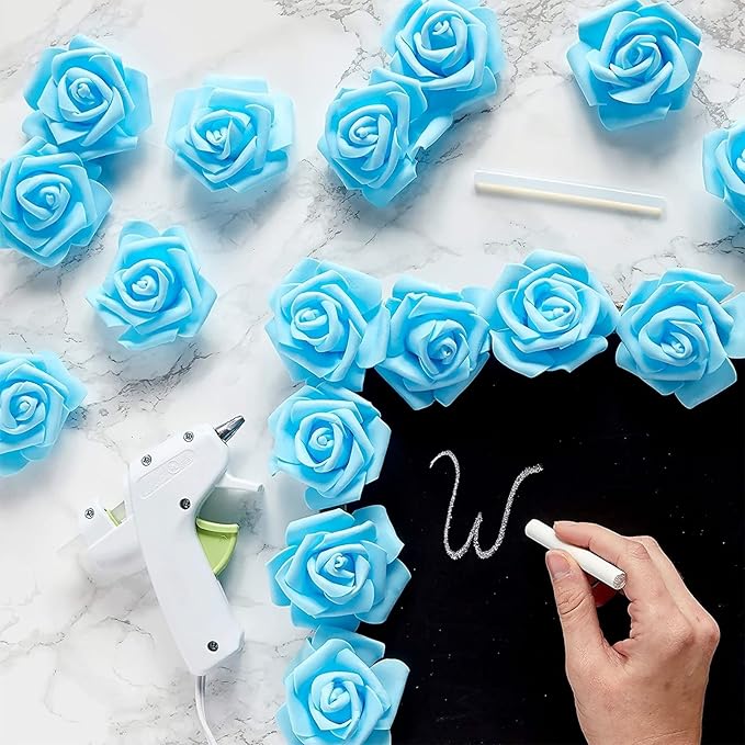 Juvale Faux Flowers for Wedding Decor - 100 Pack, 3-Inch Heads - Blue Silk Flowers - Artificial Roses for Centerpiece Table Decorations & Vase Filler
