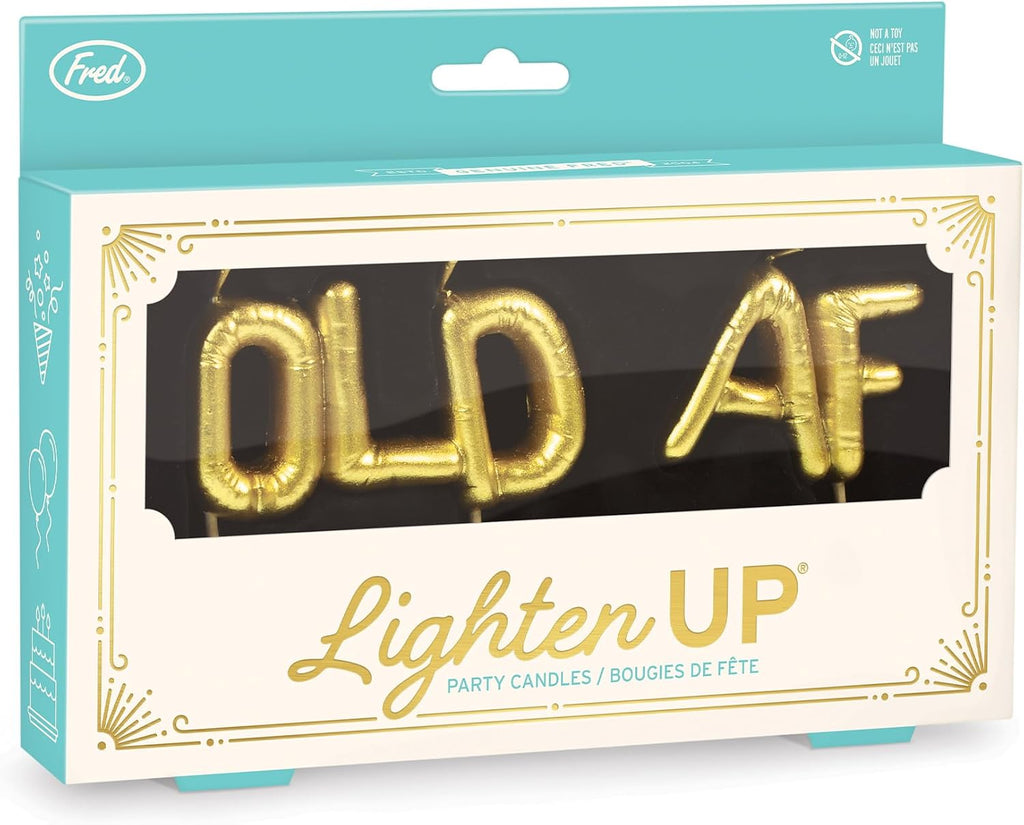 Genuine Fred Lighten UP Party Candles, Old AF, Metallic Gold Balloon-Style Letter Candles, Hilarious Candles for Retirement Celebrations and Milestone Birthdays