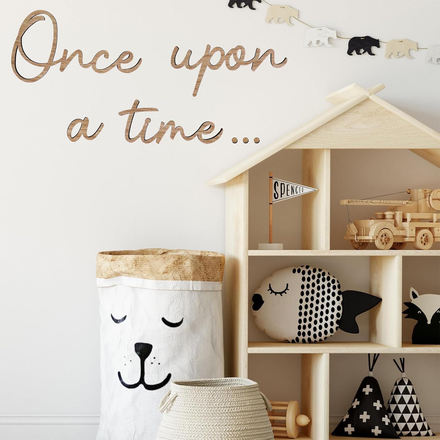 JarThenaAMCS Once Upon a Time Wooden Sign Reading Corner Sign Nursery Wall Decor for Kids Bedroom Bookshelf Home Decor Birthday DIY Decoration Baby Gift
