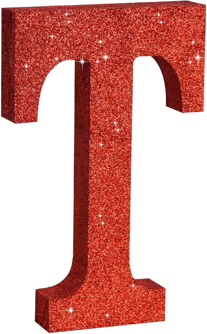 TONIFUL 8 Inch Red Glitter Letter T Table Centerpiece A-Z Red Birthday Party Decorations,Red Alphabet T for Birthday,Chrismas,Graduation,Bridal Shower,Wedding,Anniversary Party Supplies