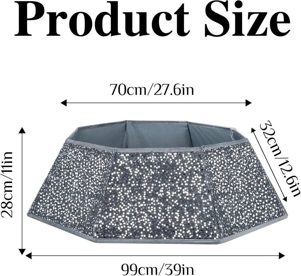 XmasExp Christmas Tree Collar, 39 inch Sequin Tree Skirt Stand Base Cover for Home Decor (Silvergrey, X-Large)
