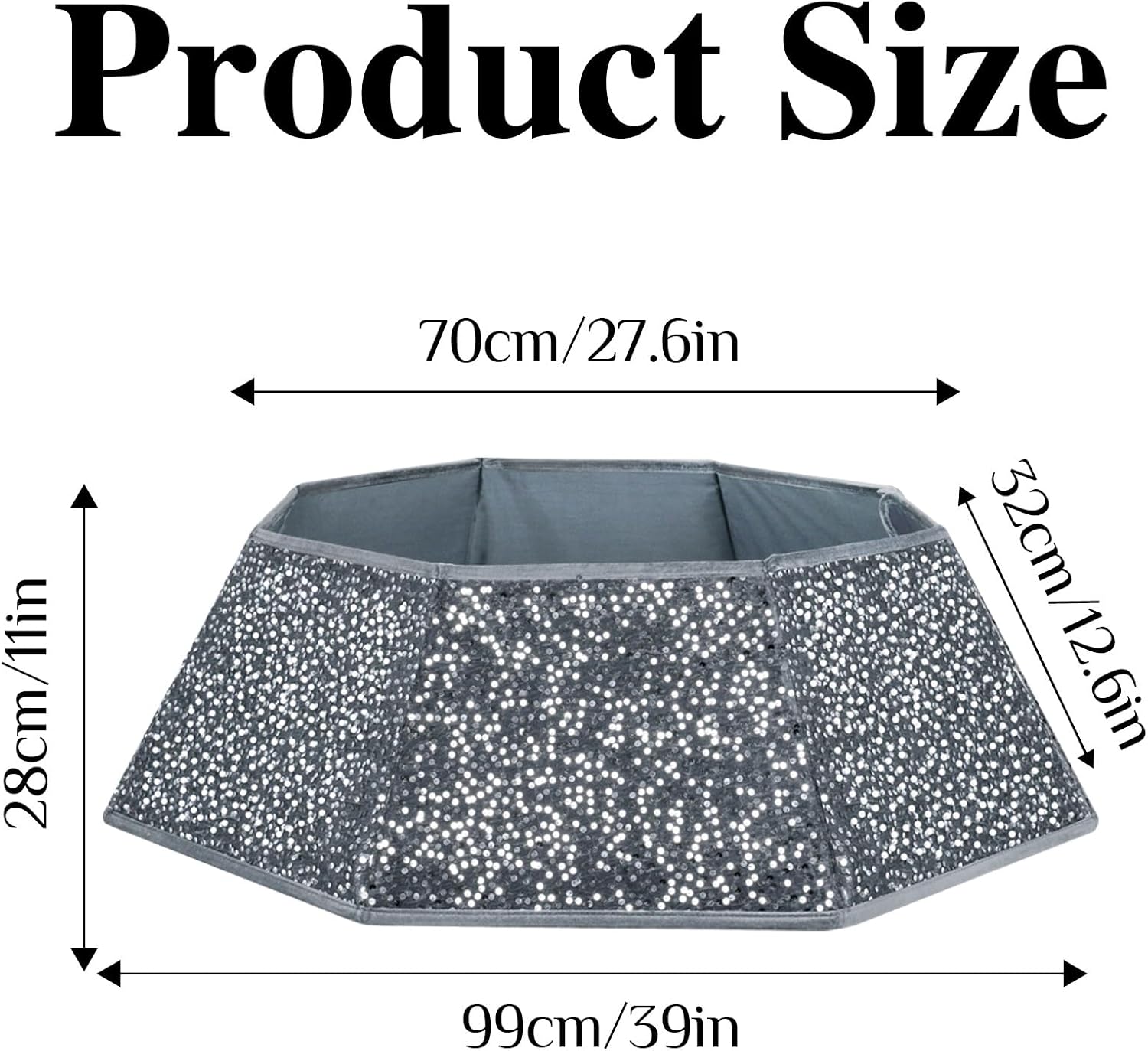 XmasExp Christmas Tree Collar, 39 inch Sequin Tree Skirt Stand Base Cover for Home Decor (Silvergrey, X-Large)