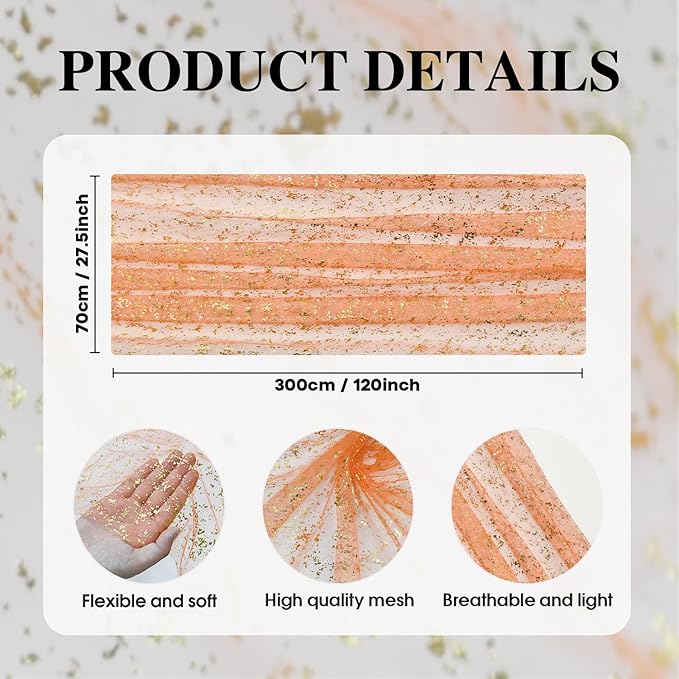 Artoid Mode Orange Gold Gauze Table Runner 120 Inch 10FT, Glitter Metallic Foil Sheer Dining Wedding Anniversary Holiday Table Decor for Home Party