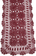 KEPSWET Cotton Handmade Crochet Lace Table Runner Wine Red Rectangle Coffee Table Dresser Decor (14x60 inch)