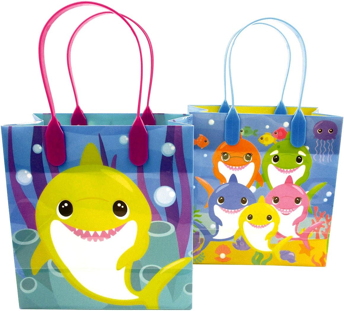 TINYMILLS Shark Birthday Party Favors Set for Kids, 108 Piece Shark Party Supplies with 12 Goodie Bags, 24 Stampers, 12 Sticker Sheets, 12 Coloring Books and 48 Crayons, Shark Party Favor Pack