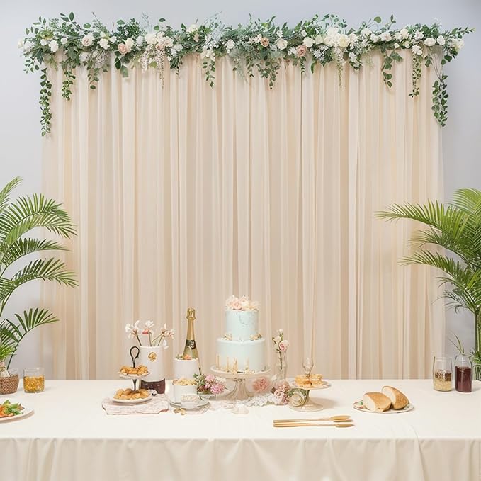 10x10 Champagne Tulle Backdrop Curtains for Parties, Sheer Backdrop Curtain Wedding Photo Background Drapes for Baby Shower Photography Birthday Party