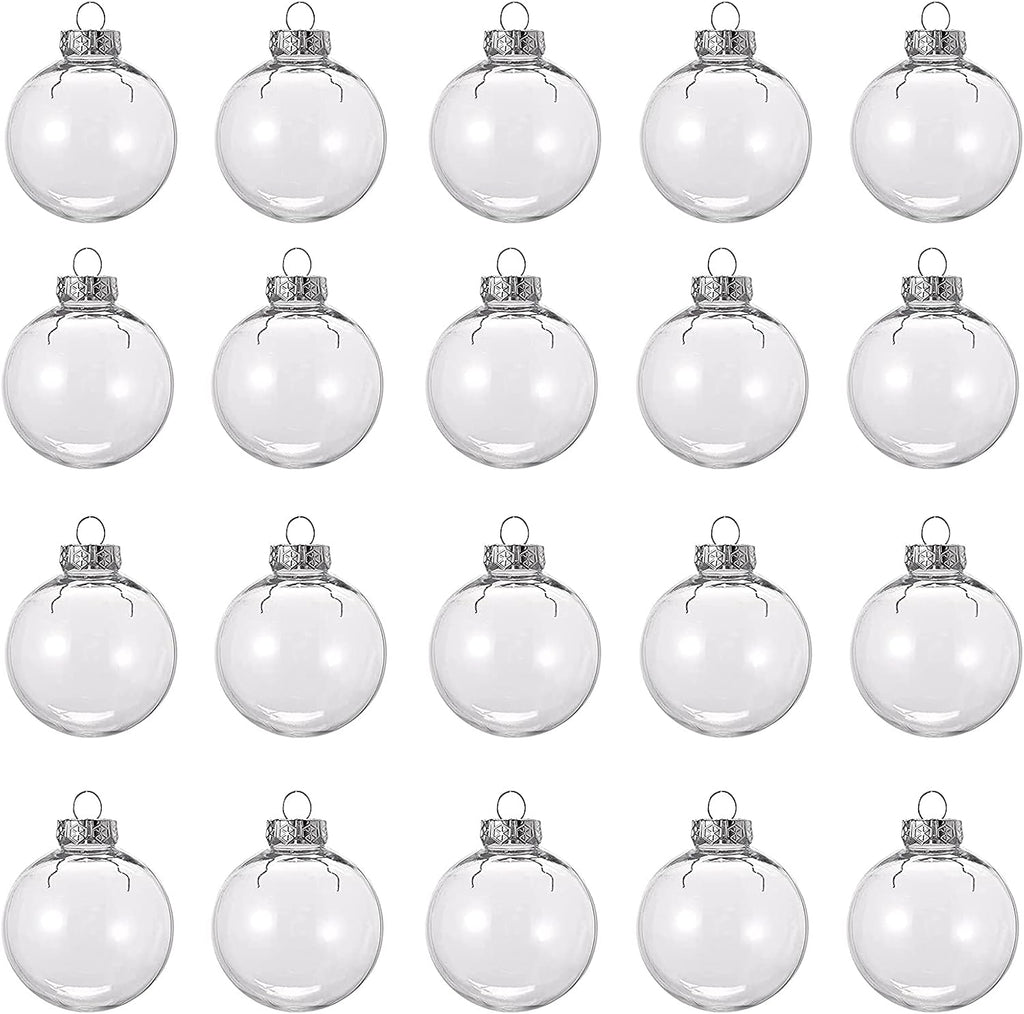 20 Pcs Clear Plastic Fillable Ornament Balls, Removable Top Clear Hanging Ornaments Ball, DIY Plastic Ornaments Round Balls, Perfect for Decoration On Christmas Trees, Wedding, Party (60 mm)