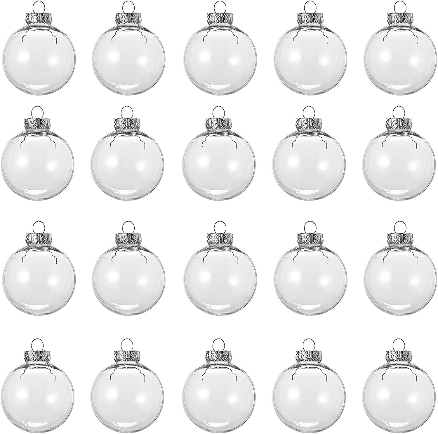 20 Pcs Clear Plastic Fillable Ornament Balls, Removable Top Clear Hanging Ornaments Ball, DIY Plastic Ornaments Round Balls, Perfect for Decoration On Christmas Trees, Wedding, Party (60 mm)