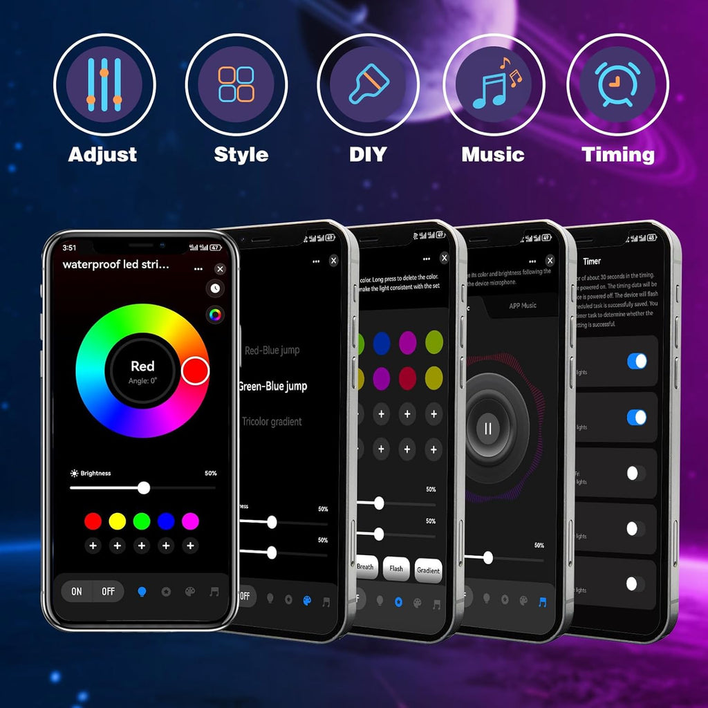KSIPZE 50ft Outdoor led Strip Lights Waterproof IP68, RGB Outdoor led Lights with Button & Bluetooth App Control, Music Sync, Timer, Exterior Led Rope Lights for Decor Balcony, Roof, Garden, Pool