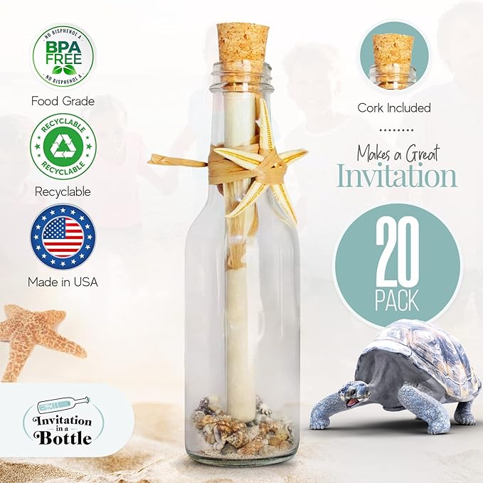 Plastic Bottles & Corks Set (20) - Clear PET Plastic Potion Bottles with Cork - Small Bottles with Cork & Tiny Jars with Cork Bottles, Message in Plastic Bottle, DIY Crafts