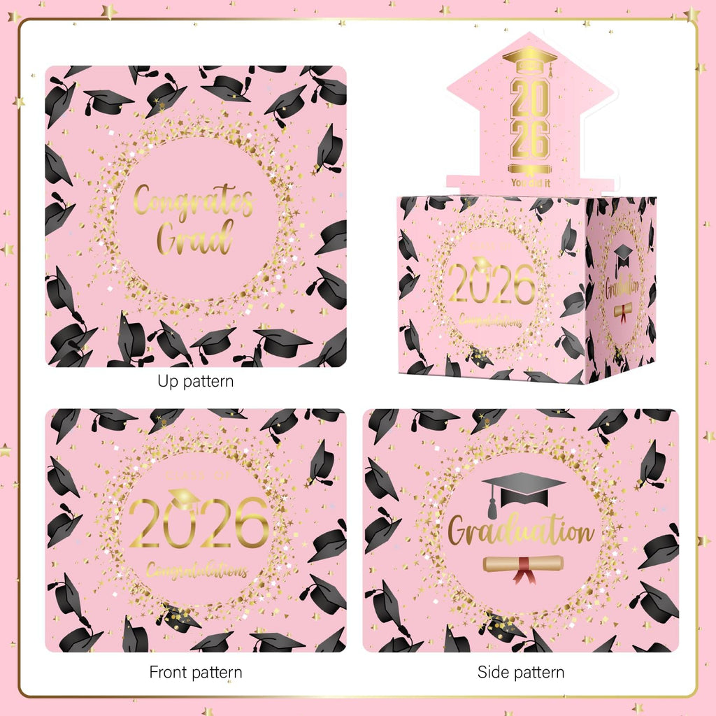 ysmile 2026 Graduation Money Box for Cash Gift, Congrats Grad Surprise Cash Pull Out Box Money Holder for Boy Girl - Pink Gold