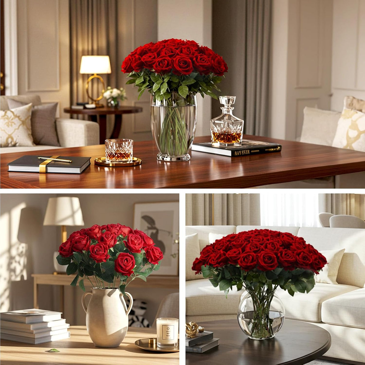 auihiay 60pcs red roses artificial flowers, faux roses, package contents