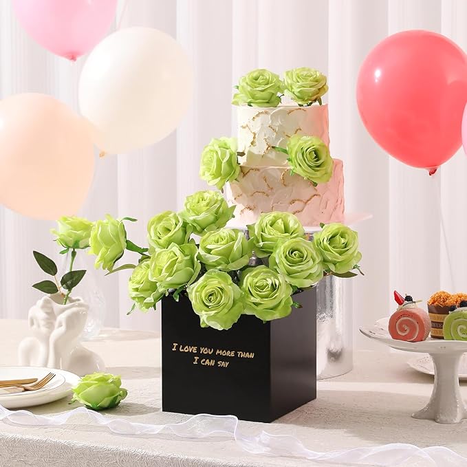 Tifuly Green Roses Artificial Flowers -12Pcs Realistic Single Long Stem Fake Silk Roses Bouquet for Party Home Wedding Centerpiece Hotel Office Decor