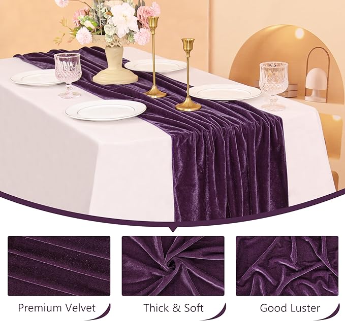 Velvet Table Runner 20 x 120 Inches 10ft Luxurious Thick Soft Velvet Christmas Thanksgiving Wedding Reception Table Runner for Party Reception Decorations(Purple, 6 Pack)