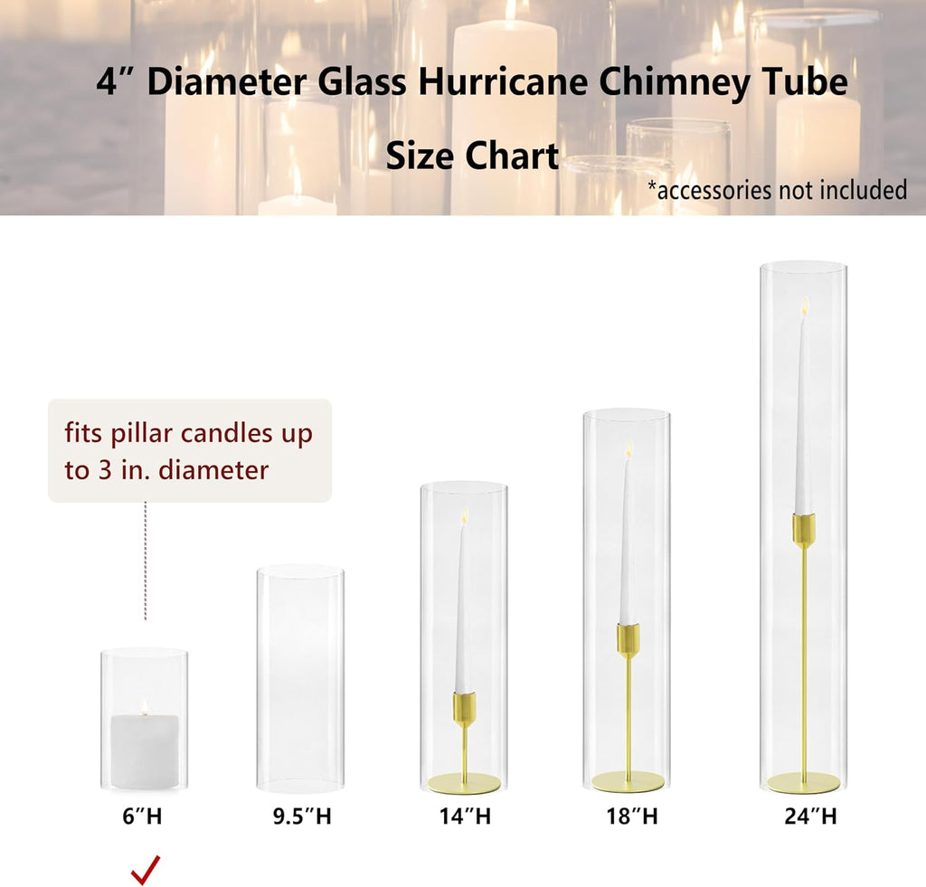 CYS EXCEL 2 PCS (H:6" D:4") Open Ended Clear Glass Hurricane Candleholder Tube Lamp Shade Open Flame Candlestick Holder Chimney Tube Cover Bottomless Cylinder