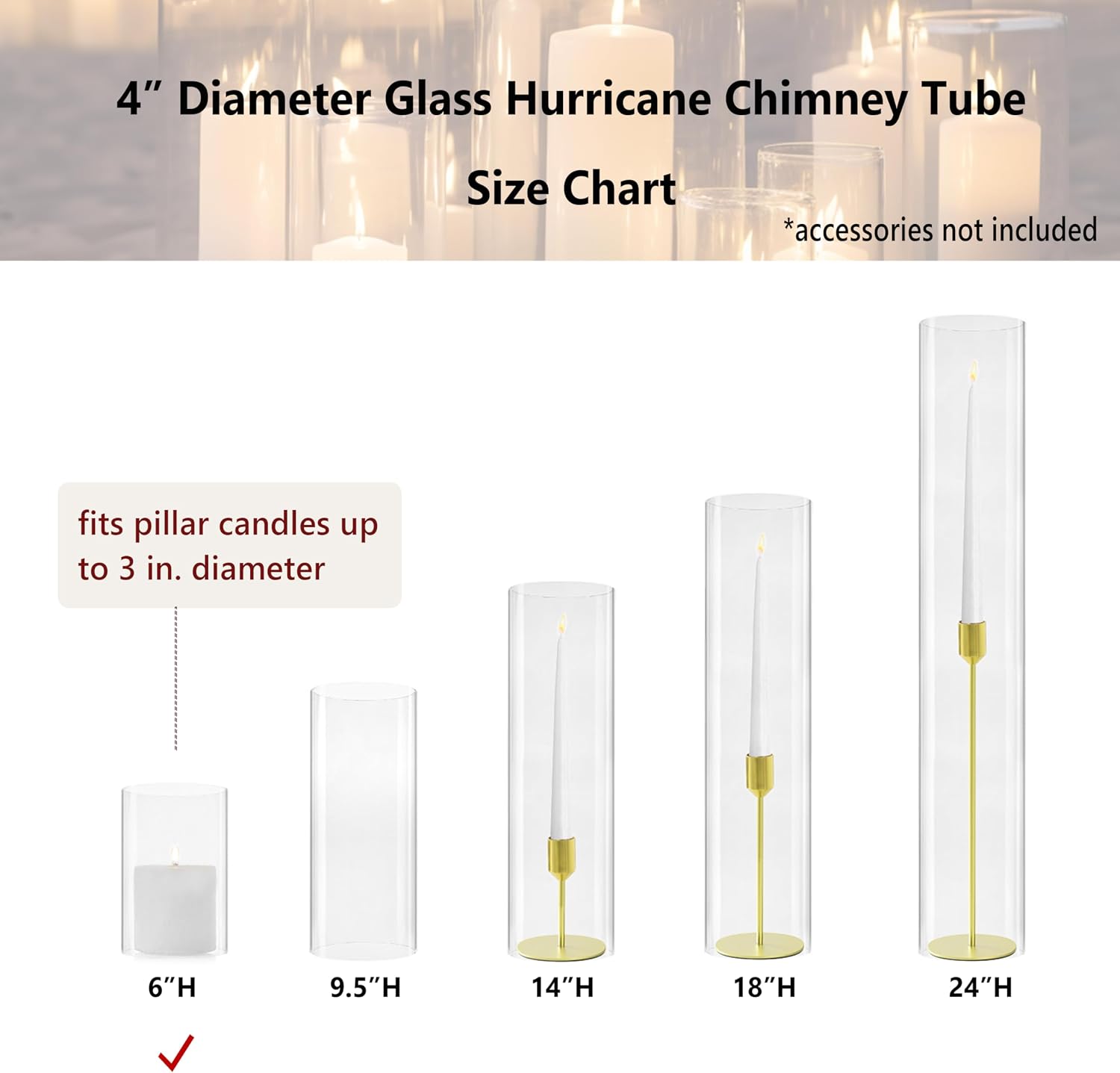 CYS EXCEL 2 PCS (H:6" D:4") Open Ended Clear Glass Hurricane Candleholder Tube Lamp Shade Open Flame Candlestick Holder Chimney Tube Cover Bottomless Cylinder