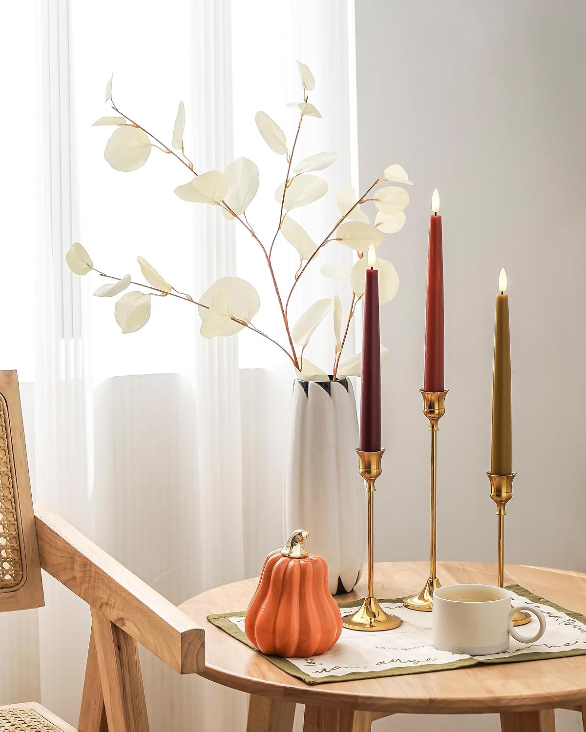 Stmarry Fall Flameless Taper Candles with Remote and Timer, 9.65 Inch Real Wa...