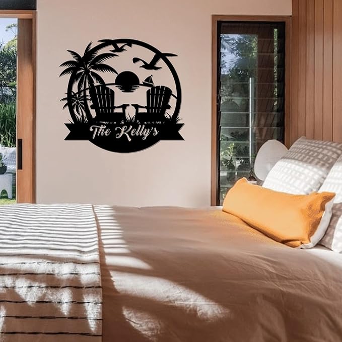 Personalized Beach Decor for Home, Custom Metal Sign Outdoor Nautical Decor, Palm Trees Coastal Wall Art, Family Last Name Sign, Christmas Housewarming Wedding Gifts